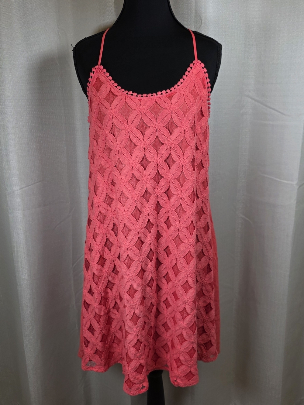 Maurice’s Coral Crochet Boho Swing Dress Strappy Back Small